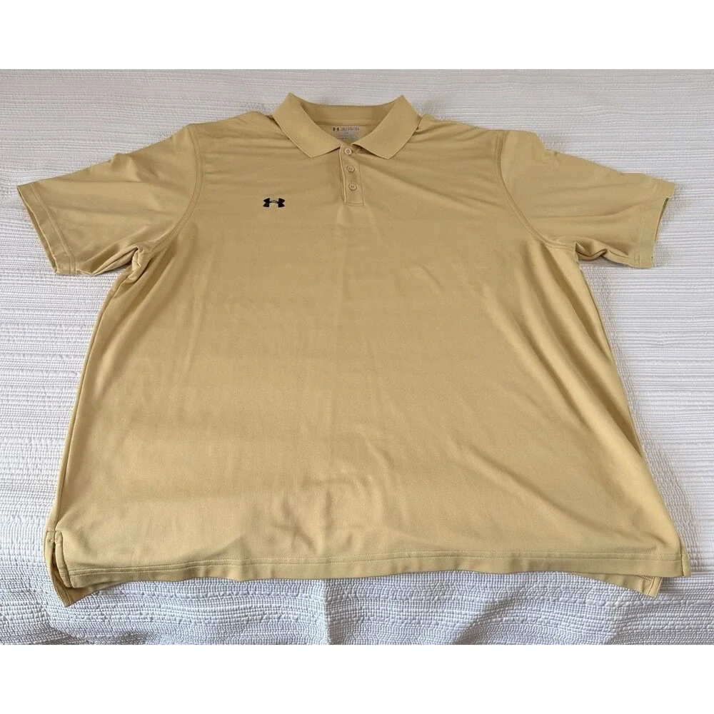 Under Armour HeatGear Polo Shirt Mens 3XL Light Yellow Golf Performance Loose